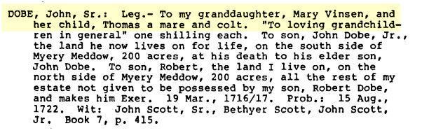 Mary - granddaughter of John Dobe